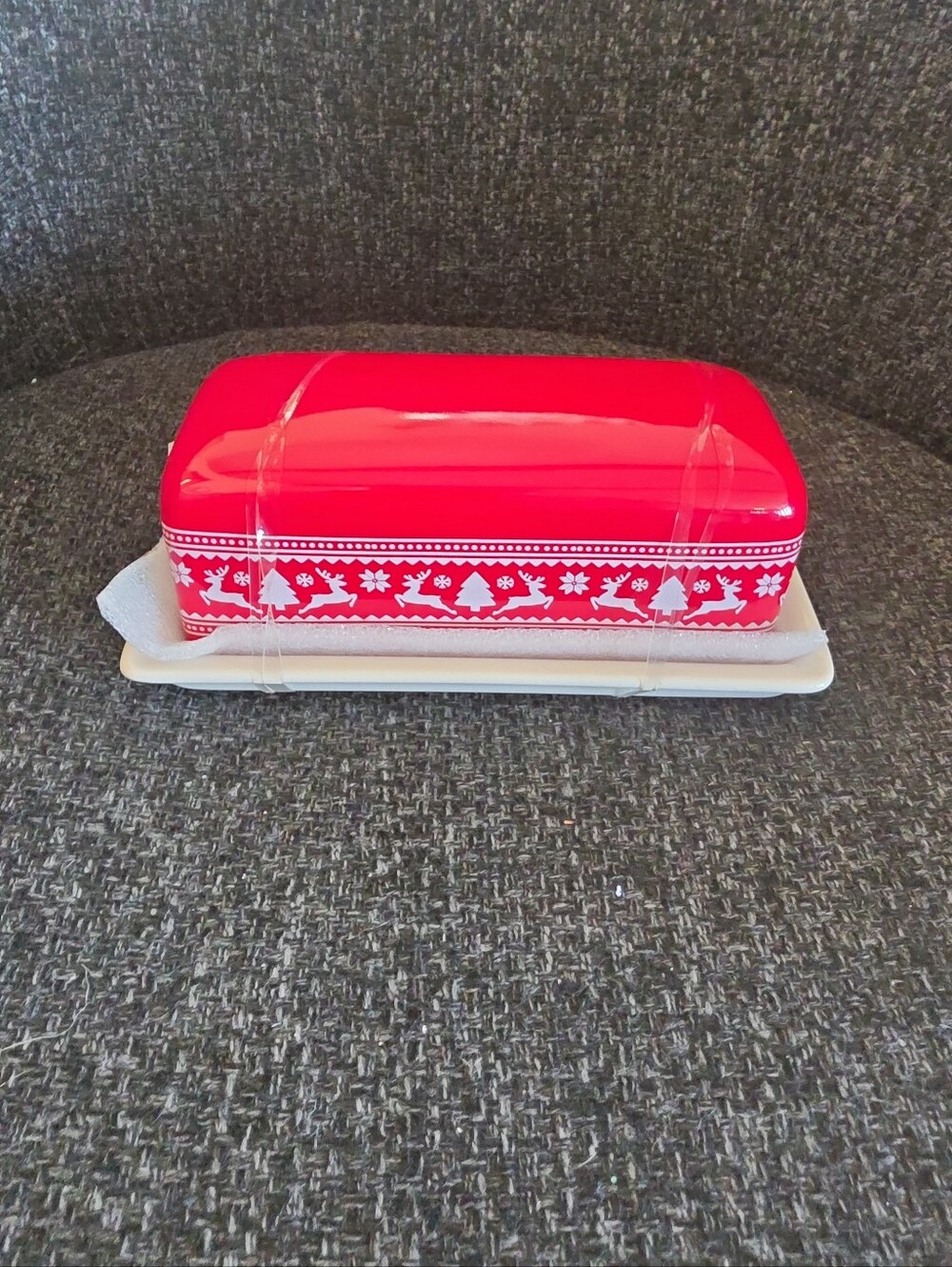 New Christmas Nordic Style Reindeer Tree Print Festive Butter Dish December Home
